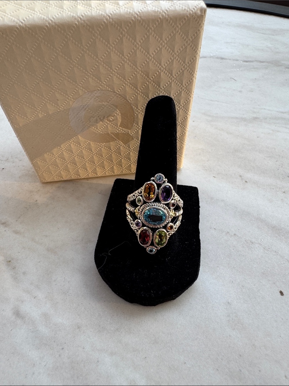 QVC Multigem Sterling Silver Statement Ring - Blue, Purple, Green, Red, Yellow